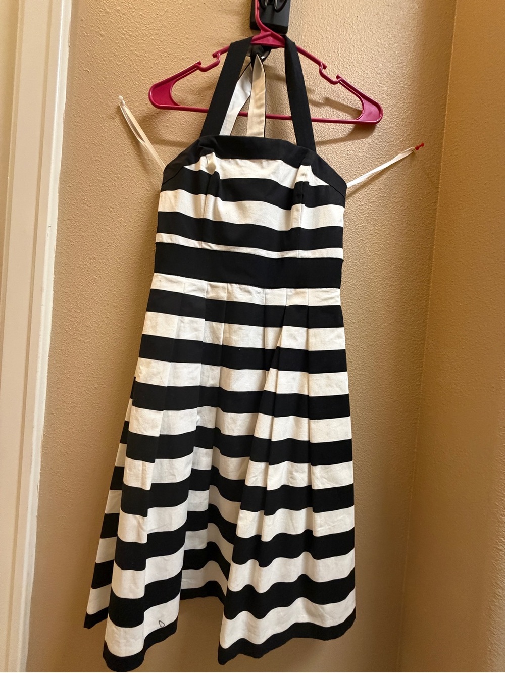 White House Black Market Black & White Striped Halter Dress
